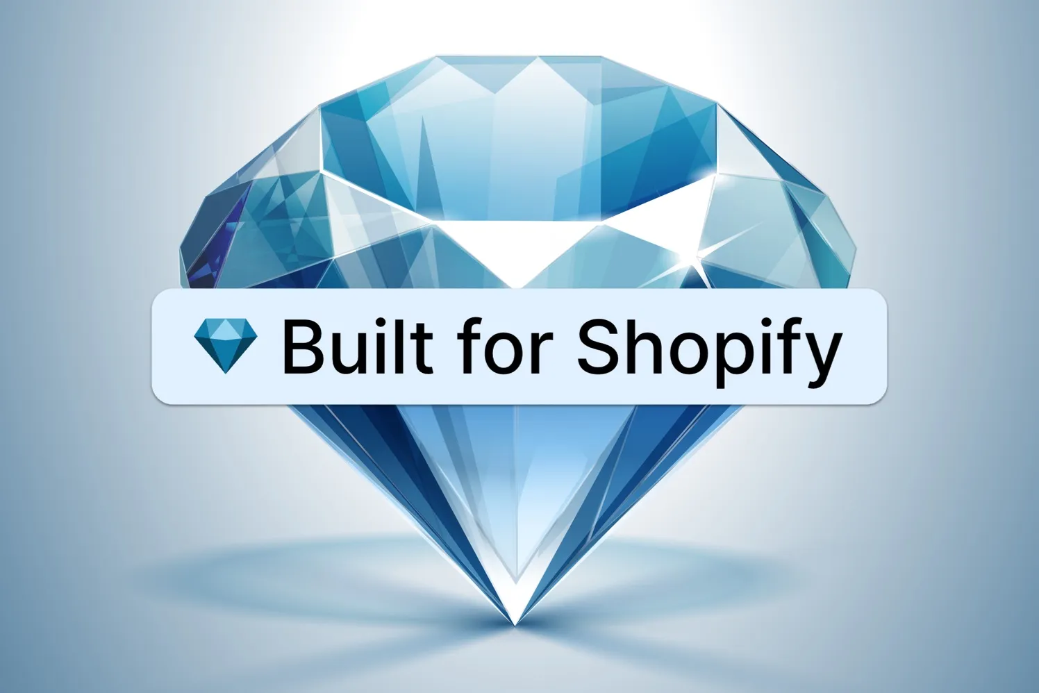 A cut blue gem behind a badge reading Built for Shopify