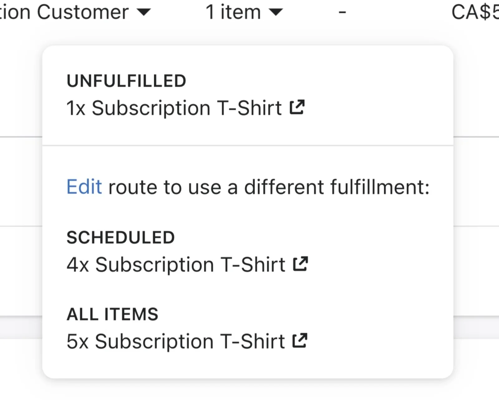 An order's item list on a route split into Unfulfilled, Scheduled and All Items, with an Edit link to use a different fulfillment