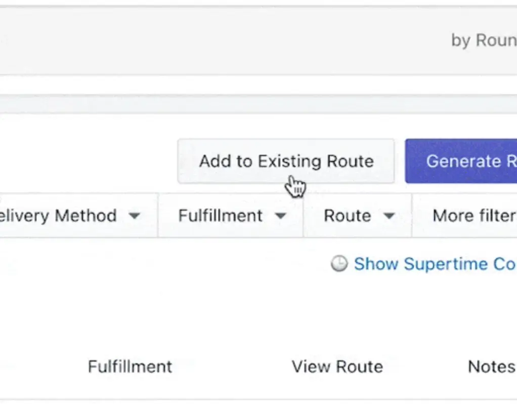 The Add to Existing Route button being clicked on the EasyRoutes Orders page, beside the Generate Route button